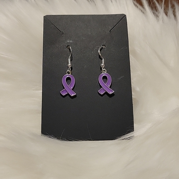 HP🎉 Purple Awareness Ribbon Earrings 💜 Surgical Steel Nickle Free - Picture 1 of 3